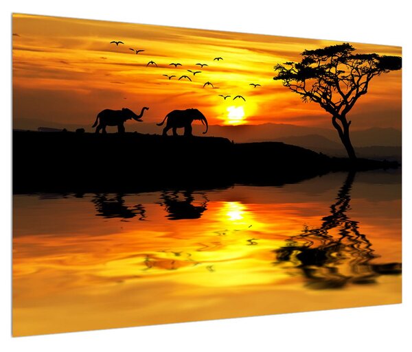 Afrikai tájkép és elefánt képe (90x60 cm)