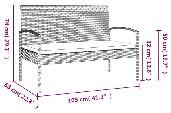 VidaXL fekete polyrattan kerti pad párnával 105 cm