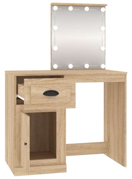 VidaXL LED-es Sminkasztal - Sonoma Tölgy - 90x50x132,5 cm