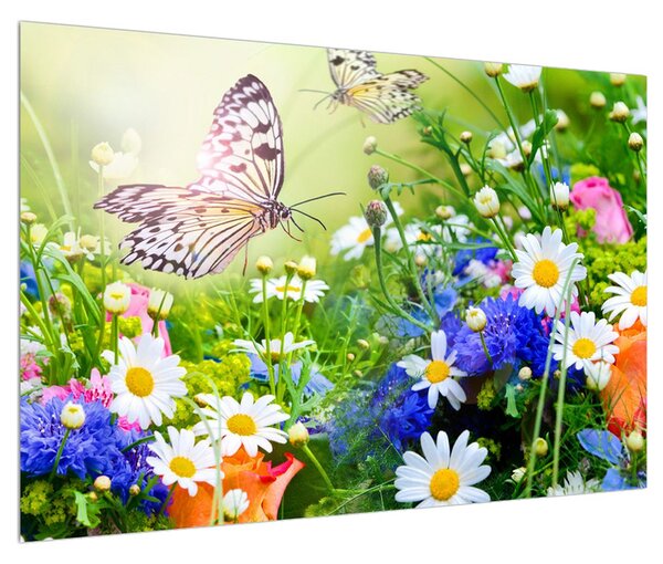 Nyári virágok és a lepke képe (90x60 cm)