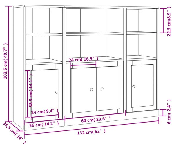 VidaXL 3 részes Magasszekrény - Betonszürke Fa - 132x35,5x103,5cm