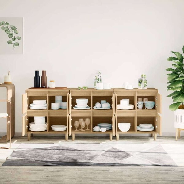 VidaXL 3 db sonoma tölgy színű szerelt fa tálalóasztal 60 x 35 x 70 cm