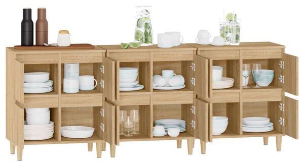VidaXL 3 db sonoma tölgy színű szerelt fa tálalóasztal 60 x 35 x 70 cm