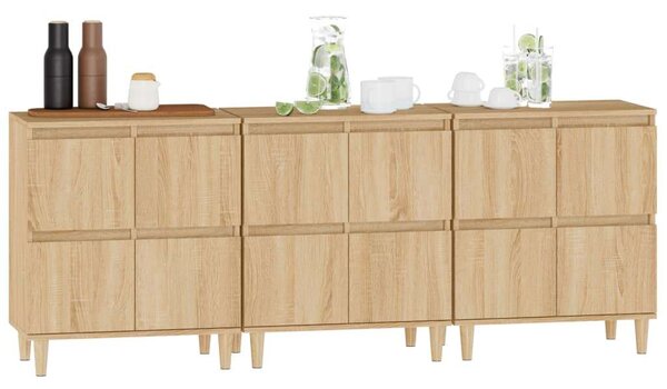 VidaXL 3 db sonoma tölgy színű szerelt fa tálalóasztal 60 x 35 x 70 cm