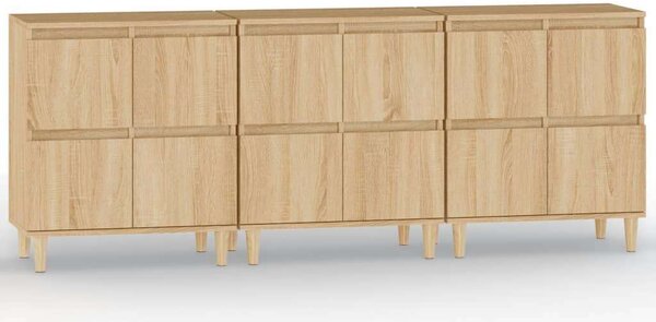 VidaXL 3 db sonoma tölgy színű szerelt fa tálalóasztal 60 x 35 x 70 cm