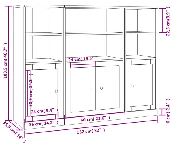 VidaXL 3 részes Magasszekrény - Betonszürke Fa - 132x35,5x103,5cm