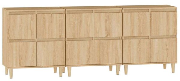 VidaXL 3 db sonoma tölgy színű szerelt fa tálalóasztal 60 x 35 x 70 cm