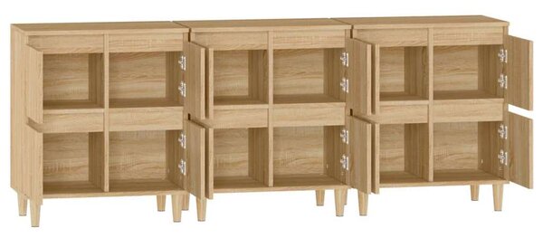 VidaXL 3 db sonoma tölgy színű szerelt fa tálalóasztal 60 x 35 x 70 cm
