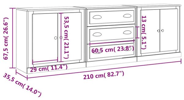 VidaXL Fehér Fa Tálalószekrény Szett - 210cm