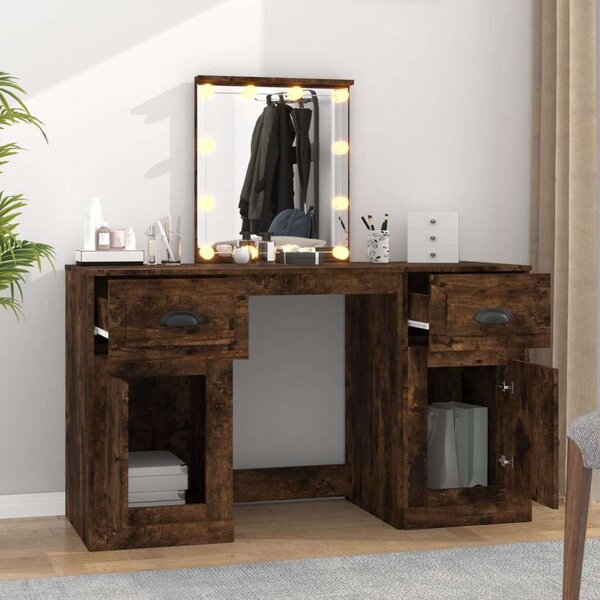 VidaXL füstös tölgyszínű fésülködőasztal LED-del 130 x 50 x 132,5 cm