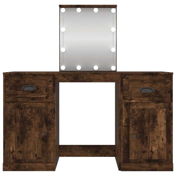 VidaXL füstös tölgyszínű fésülködőasztal LED-del 130 x 50 x 132,5 cm