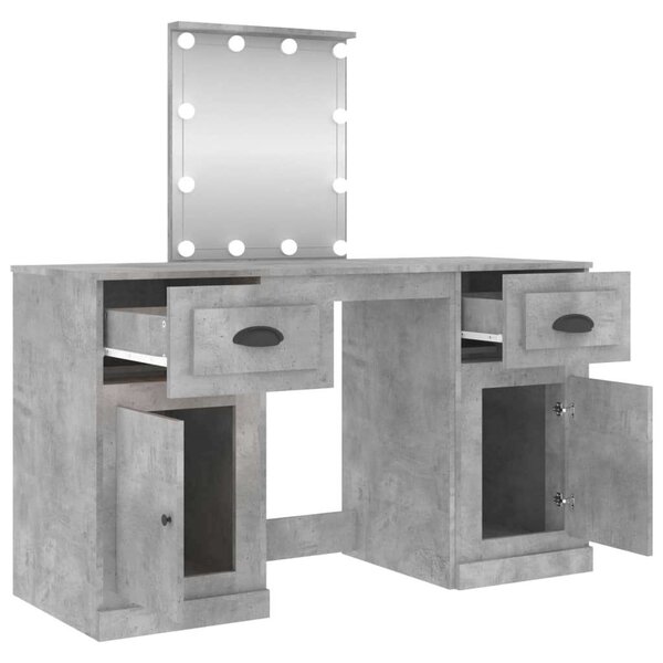 LED-es Sminkasztal - Beton Szürke - 130x50x132,5cm
