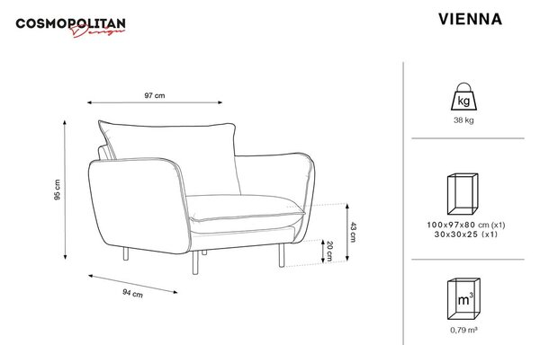 Sötétkék bársony fotel Vienna – Cosmopolitan Design