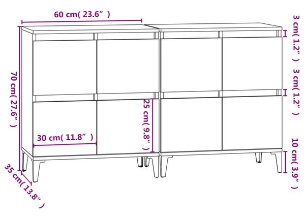VIDAXL - Fa Tálalószekrény - Füstös Tölgy - 60x35x70 cm (2 db)