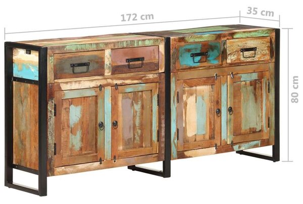 Rusztikus Újrahasznosított Fa Tálalószekrény - Ipari Stílus - 172x35x80cm