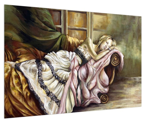 Ruhába öltözött szomorú hölgy képe (90x60 cm)