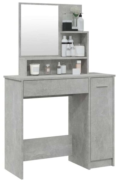 Betonszürke fésülködőasztal tükörrel 86,5 x 35 x 136 cm