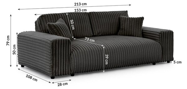 Sötétszürke kordbársony kanapé 213 cm Justin – Ropez