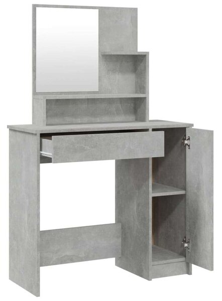 Betonszürke fésülködőasztal tükörrel 86,5 x 35 x 136 cm