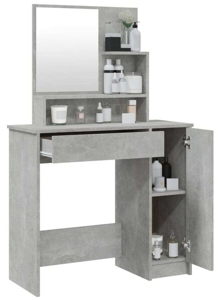 Betonszürke fésülködőasztal tükörrel 86,5 x 35 x 136 cm