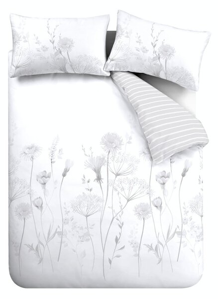 Meadowsweet Floral fehér-szürke ágyneműhuzat, 200 x 200 cm - Catherine Lansfield