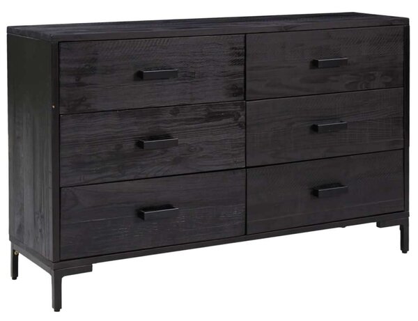Rusztikus Fekete Tálalószekrény - 6 Fiók - 110x35x70cm