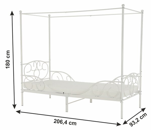 KONDELA Fém ágyégbolttal, fehér, 90x200, ADELISA