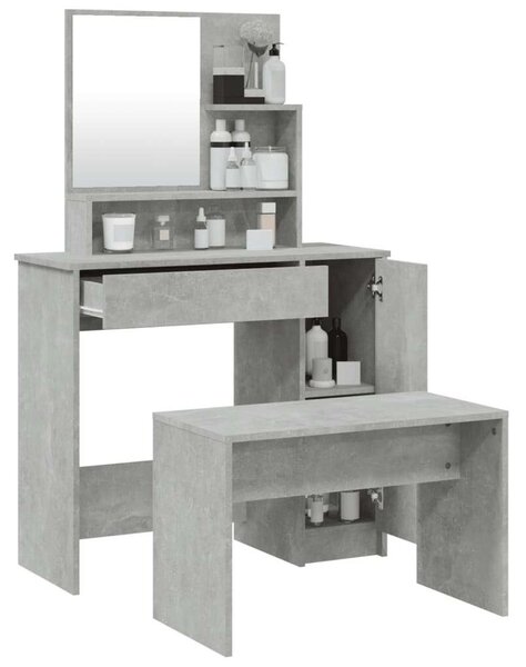 Modern Sminkasztal Szett - Betonszürke - 86,5x35x136 cm