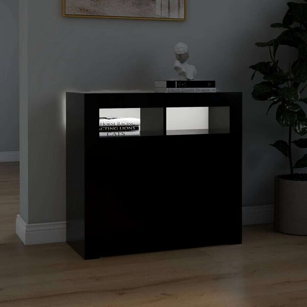 Fekete tálalószekrény led-világítással 80 x 35 x 75 cm