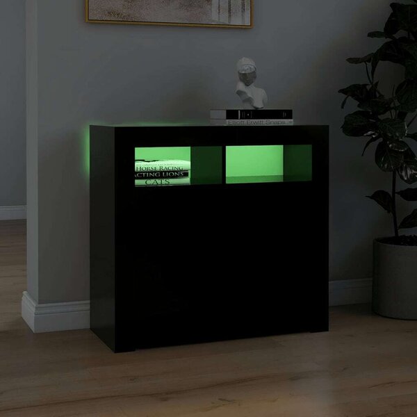 Fekete tálalószekrény led-világítással 80 x 35 x 75 cm