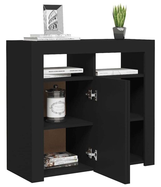 Fekete tálalószekrény led-világítással 80 x 35 x 75 cm