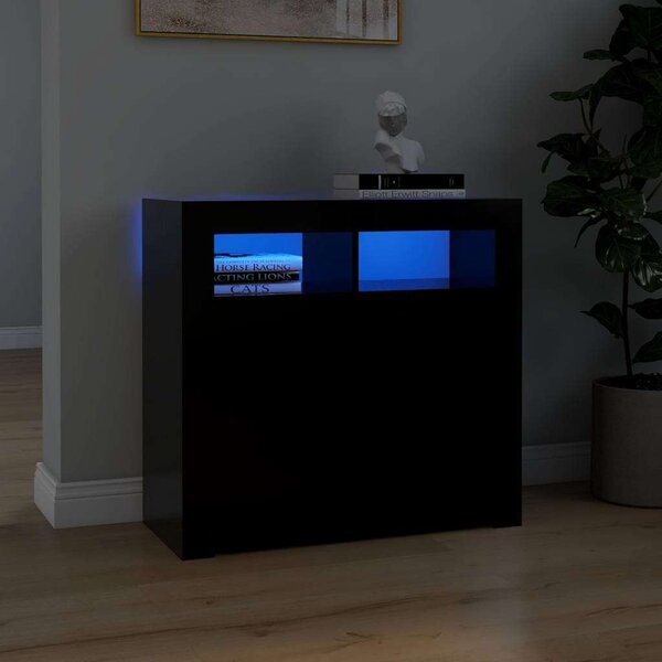 Fekete tálalószekrény led-világítással 80 x 35 x 75 cm