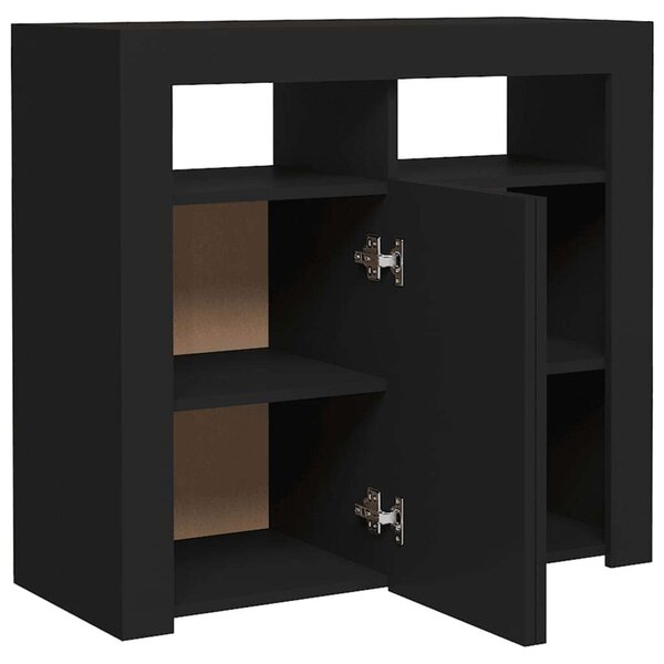 Fekete tálalószekrény led-világítással 80 x 35 x 75 cm