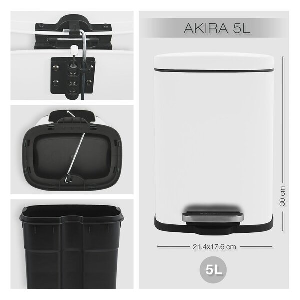 Matt fehér acél pedálos szemetes 5 l Akira – Spirella