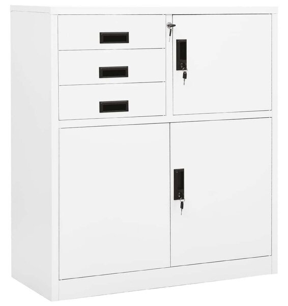OfficeWorld Acél Irodai Szekrény - Fehér - 90x40x102 cm