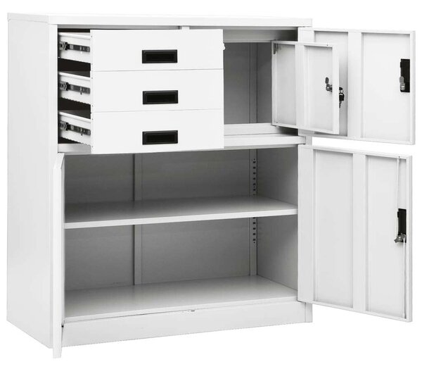OfficeWorld Acél Irodai Szekrény - Fehér - 90x40x102 cm