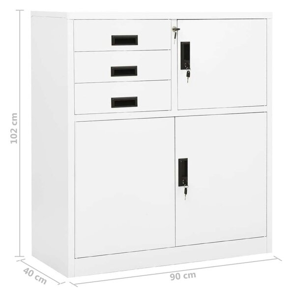 OfficeWorld Acél Irodai Szekrény - Fehér - 90x40x102 cm