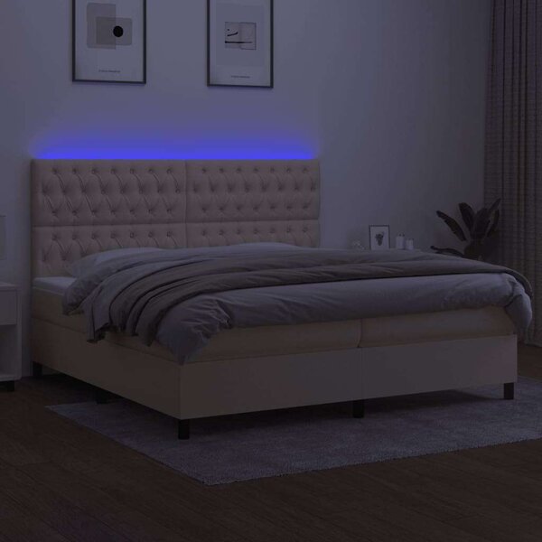 Modern LED Ágy - Krémszínű Szövet - 200x200 cm