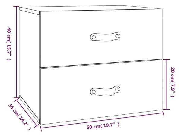 VIDAXL - Falra Szerelhető Éjjeliszekrény - 2 db - Tömör Fenyőfa - Szürke - 50x36x40 cm
