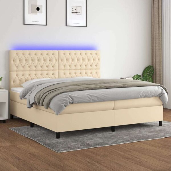 Modern LED Ágy - Krémszínű Szövet - 200x200 cm