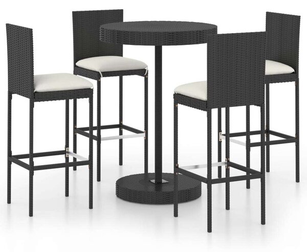 Polyrattan Kerti Bárszett - 5 részes - Fekete