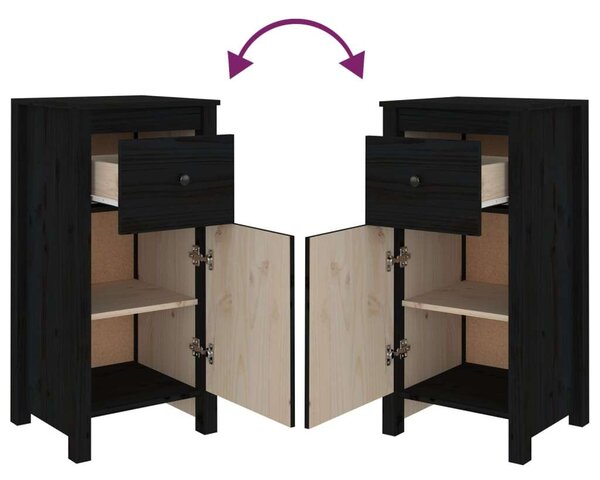 VIDAXL - Fekete Tömör Fenyőfa Tálalószekrény - 2 db - 40x35x80 cm