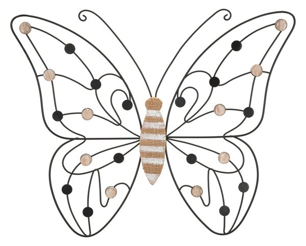 Fali dekoráció, pillangó, fém - fa, fekete - barna - PAPILLON