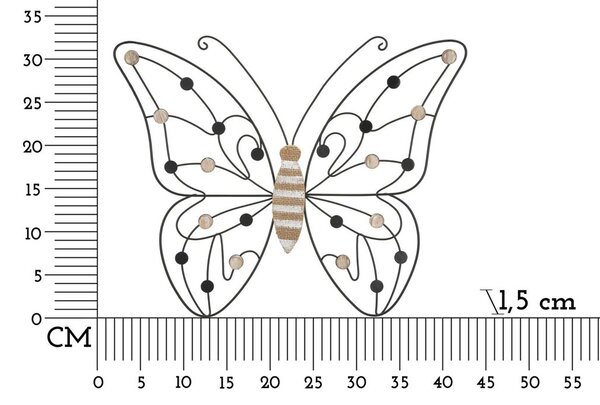 Fali dekoráció, pillangó, fém - fa, fekete - barna - PAPILLON