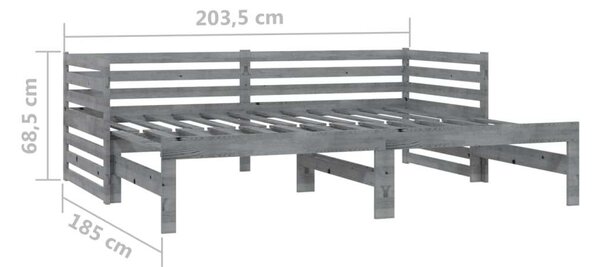 VidaXL szürke tömör fenyőfa kihúzható kanapéágy 2 x (90 x 200) cm