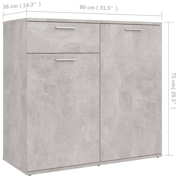 Betonszürke forgácslap tálalószekrény 80 x 36 x 75 cm