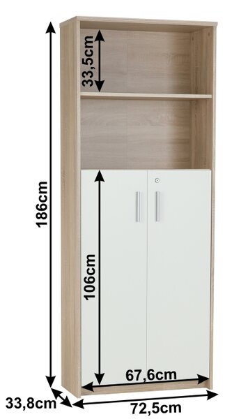 KONDELA Irattartó zárható szekrénnyel, sonoma tölgy/fehér, JOHAN 2 NEW 10