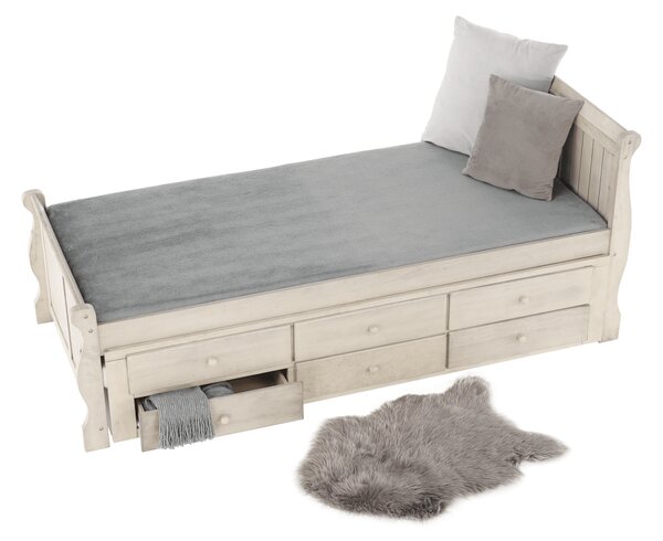KONDELA Ágy pótággyal, antik fehér, 90x200, ANTIKO