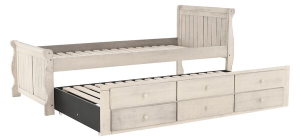 KONDELA Ágy pótággyal, antik fehér, 90x200, ANTIKO