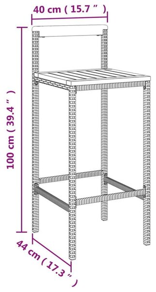 VidaXL - 4 db Bárszék - Fekete Polyrattan és Akácfa - Modern